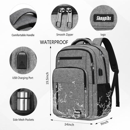 Backpack for Women Men, School Backpack for Boys Girls Teens, 17.3 Inch Laptop Backpack with USB Port, College Middle High School Bookbag, Water Resistent Business Mochila para hombre, Grey