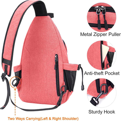 MOSISO Sling Backpack,Canvas Crossbody Hiking Daypack Bag with Anti-theft Pocket, Cherry Pink