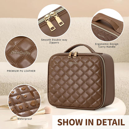 Travel Makeup Bag with LED Mirror – Waterproof Cosmetic Train Case with Adjustable Dividers, Portable Makeup Organizer and Toiletry Bag for Women, Pink Teens & Girls Gift