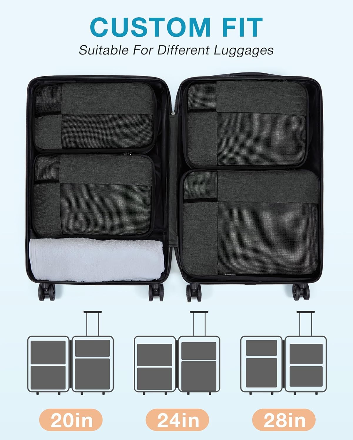 BAGSMART Compression Packing Cubes for Travel, 6 Set Packing Cubes for Carry on Suitcases, Compression Travel Cubes & Suitcase Organizer for Packing with Shoe Bag Grey