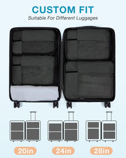 BAGSMART Compression Packing Cubes for Travel, 6 Set Packing Cubes for Carry on Suitcases, Compression Travel Cubes & Suitcase Organizer for Packing with Shoe Bag Grey