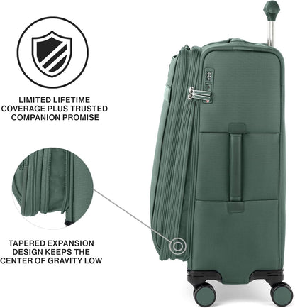 Travelpro VersaPack+ Lightweight Softside Expandable Checked Luggage, 8 Spinner Suitcase, TSA Lock, Men and Women, Checked Medium 25-Inch, Desert Sage Green