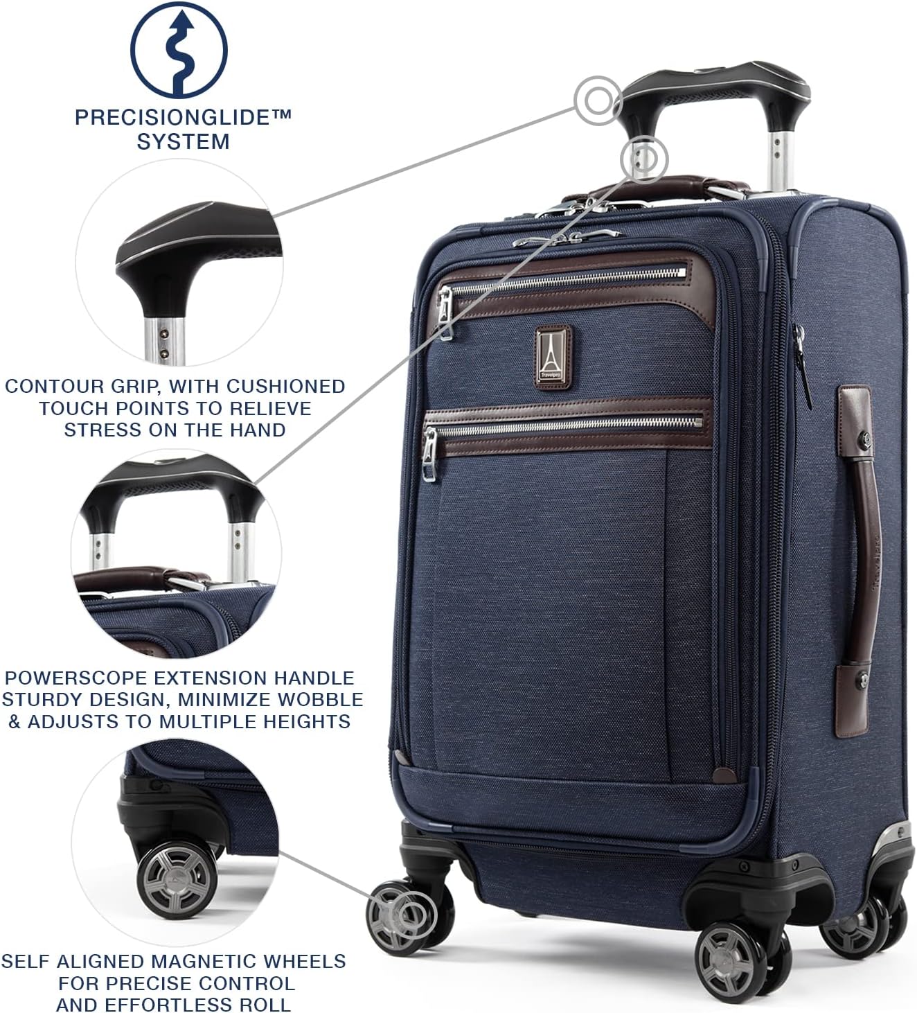 Travelpro Platinum Elite Softside Expandable Carry on Luggage, 8 Wheel Spinner Suitcase, USB Port, Suiter, Men and Women, True Navy Blue, Carry On 21-Inch