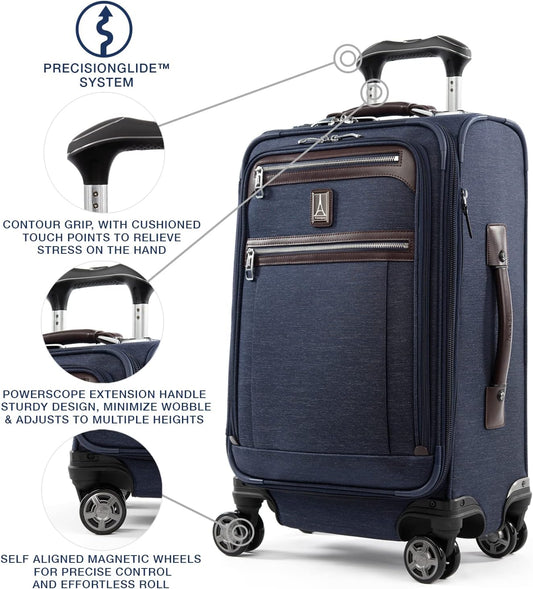 Travelpro Platinum Elite Softside Expandable Carry on Luggage, 8 Wheel Spinner Suitcase, USB Port, Suiter, Men and Women, True Navy Blue, Carry On 21-Inch