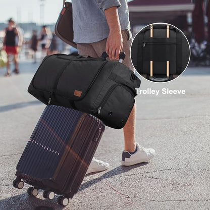 120L Duffle Bag for Travel, Large Foldable Waterproof Travel Duffel Bags Weekender Overnight Bag for Men and Women with Shoe Compartment (Black)