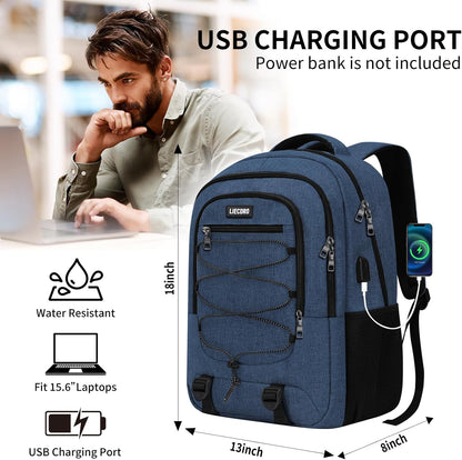 Blue Backpack for Men Women, Backpack for School, School Backpacks for Boys Girls Teens, 15.6 inch Laptop Back Pack with USB Charging Port, Large College Book Bag, Business Work Travel Bookbag