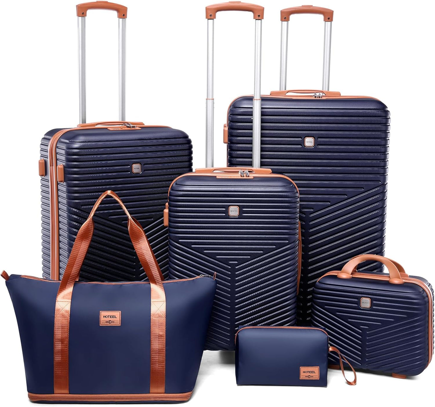 Hoteel 6 Piece Luggage Set (4-YEAR WARRANTY) Carry on ABS+PC Hard Shell Suitcase with Spinner Wheels & TSA Lock (Dark Blue)