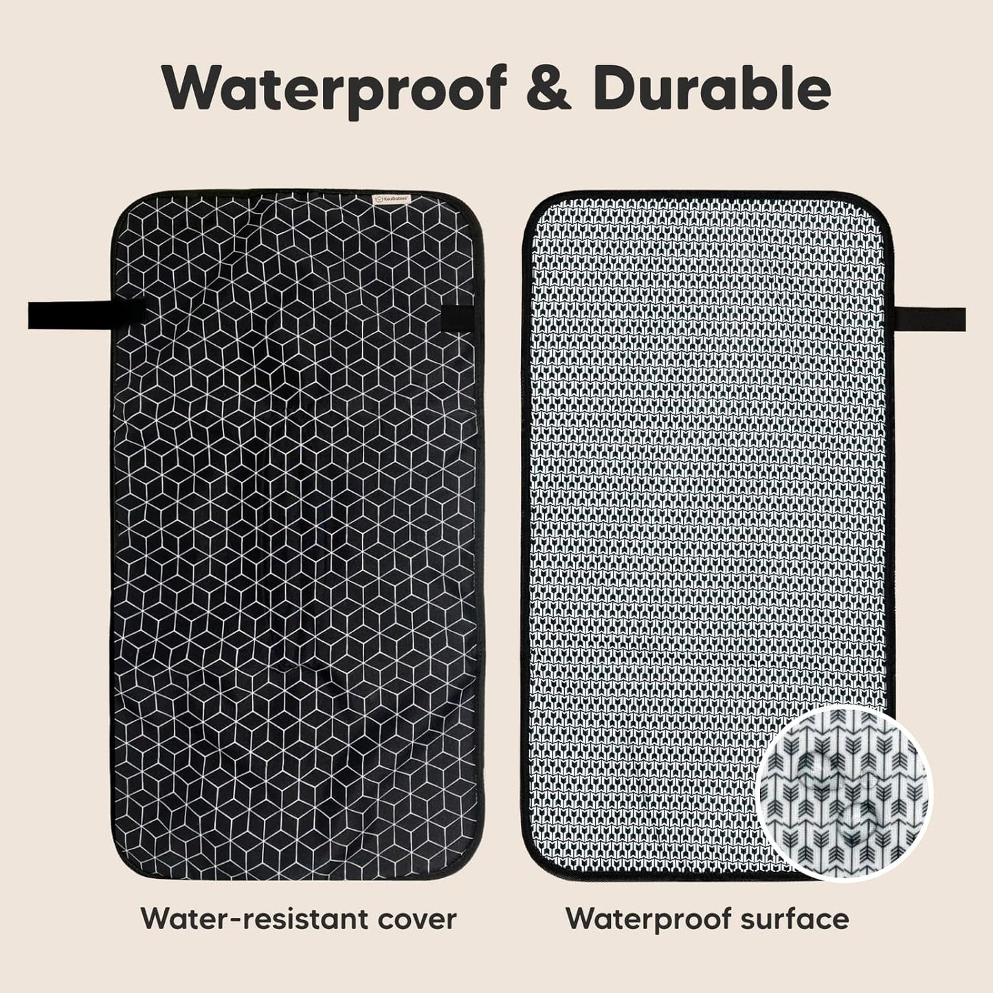 KeaBabies Portable Diaper Changing Pad, Easy Wipe Clean - Foldable Waterproof Baby Changing Mat for Diaper Bag, Compact, Lightweight, 25x13 Baby Changer Travel Essential, Machine Washable (Black Geo)