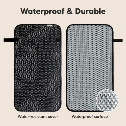 KeaBabies Portable Diaper Changing Pad, Easy Wipe Clean - Foldable Waterproof Baby Changing Mat for Diaper Bag, Compact, Lightweight, 25x13 Baby Changer Travel Essential, Machine Washable (Black Geo)