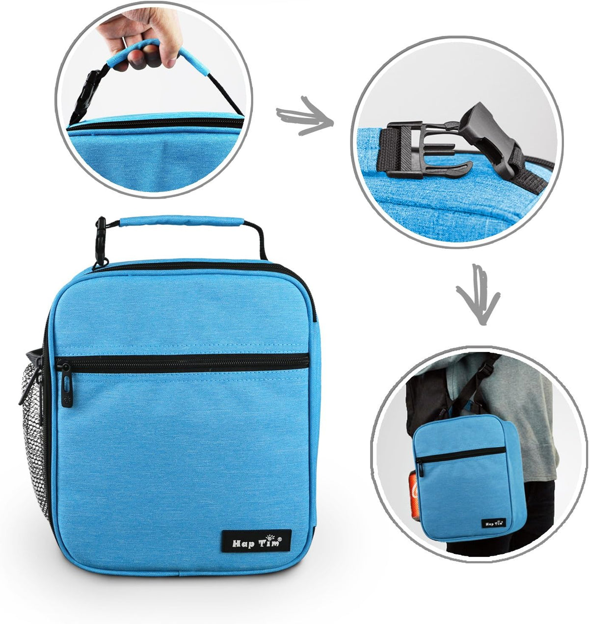 Hap Tim Insulated Lunch Bag for Men Women,Reusable Lunch Box, Spacious Lunchbox Adult, Blue (18654-BL)