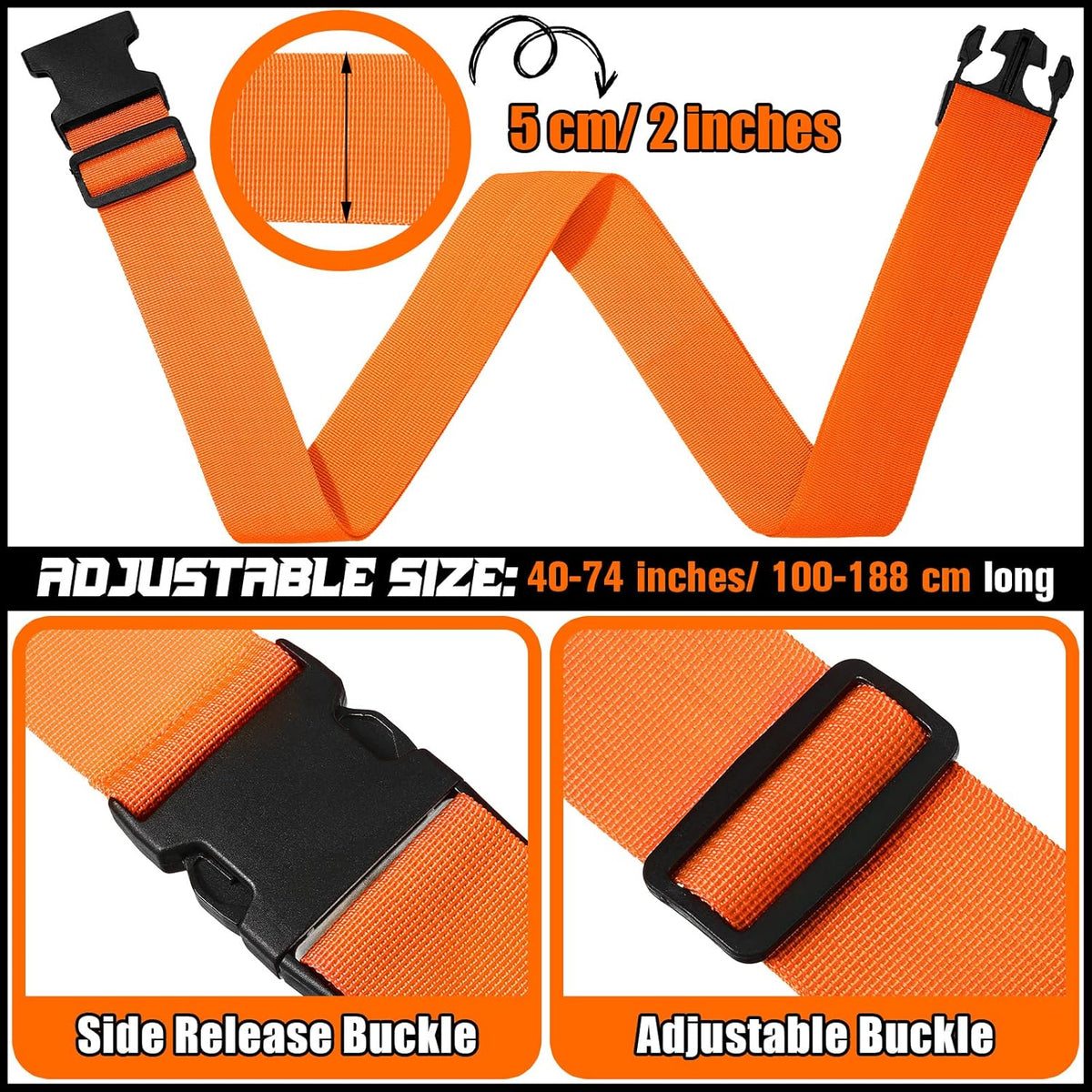 Eccliy 12 Pack Luggage Straps Suitcase Belts Wide Adjustable Packing Straps Travel Belts Accessories for Business Packing(Orange)