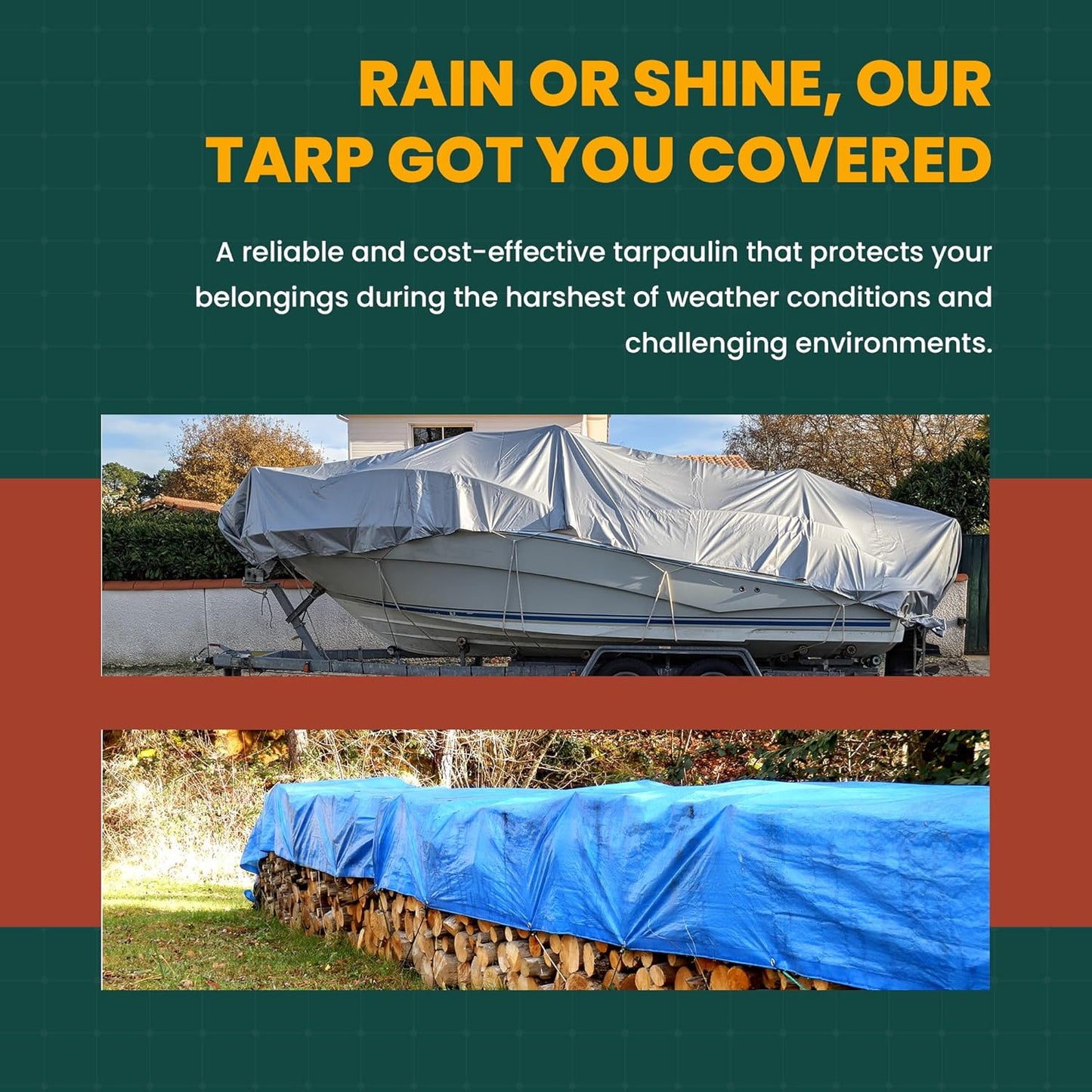 Large Waterproof Tarp - Heavy Duty 10 Mil Thick Poly Tarpaulin Ideal for Canopy Tents, Boats, RV or Pool Covers - Multipurpose Protective Tarps with Grommets for Indoor and Outdoor Use | 10' x 12'