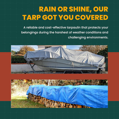 Large Waterproof Tarp- Heavy Duty Thick Poly Tarpaulin Ideal for Canopy Tents, Boats, RV or Pool Covers- Multipurpose Protective Tarps with Grommets for Indoor and Outdoor Use