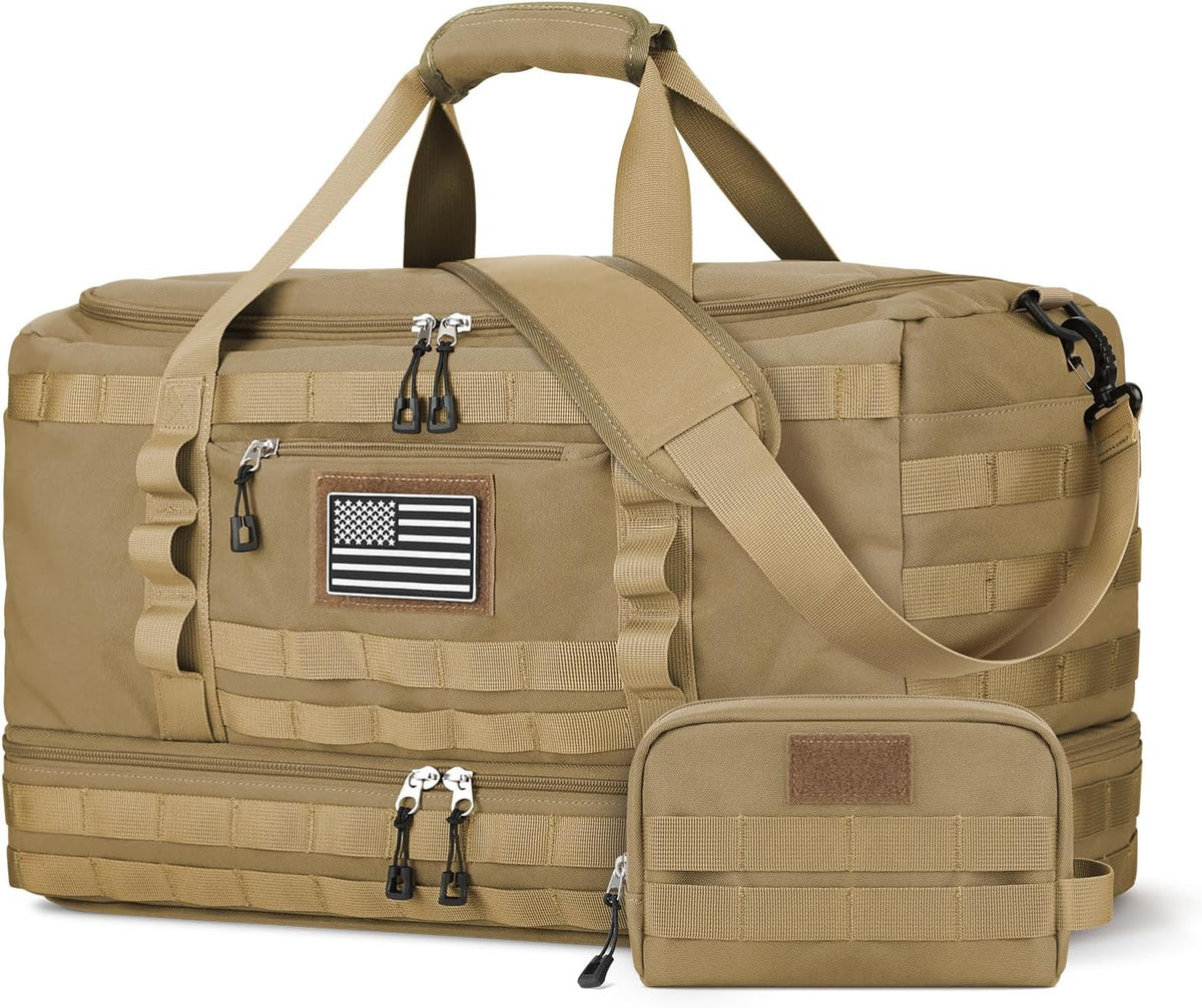 ETRONIK Travel Bag for Men Women, Gym Bag & Tactical Duffle Bags for Travel, Carry on with Toiletry Bag and Shoe Compartment, Weekender Overnight Trip with Wet Pocket for Workout Medical, Brown