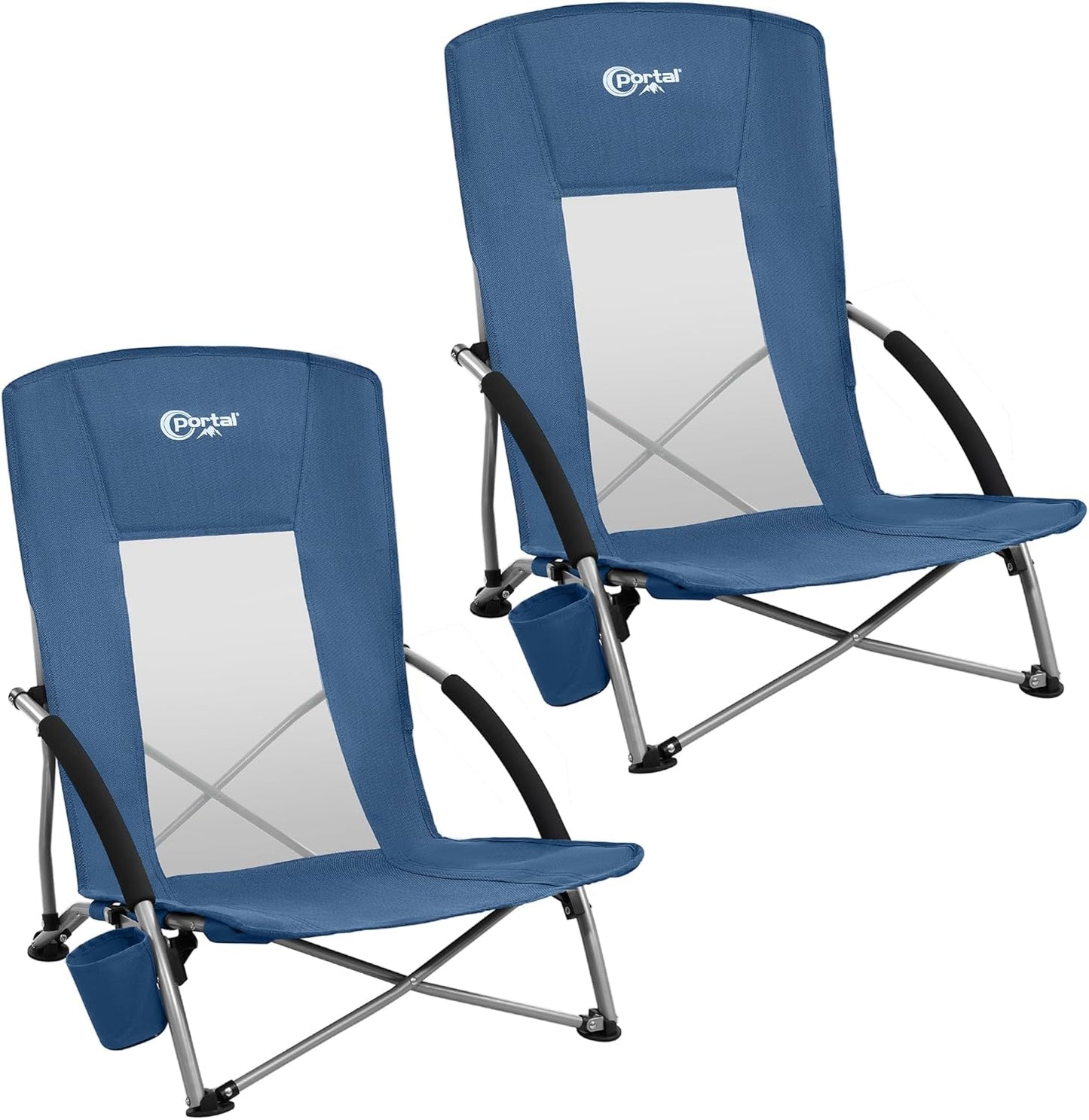 PORTAL Beach Chairs for Adults Camping Low Lightweight Portable Chair with Cup Holder Mesh Back Carry Bag for Outdoor Sand Lawn Travel Picnic Festival Concert, 350LBS