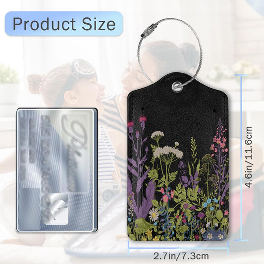 Butterfly Luggage Tags for Suitcase,Colorful Pink Tulip Flowers Luggage Tags of Set 2 Leather Identifiers Privacy Cover with Stainless Steel Loop for Women Men Travel Bag Suitcase