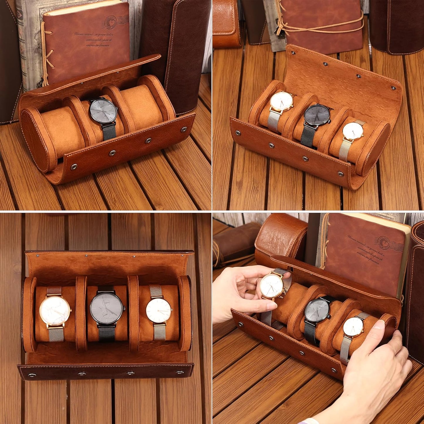 JOYIR Watch Roll for Travel, Genuine Leather Watch Case Organizer with 3 Pillows | Portable Storage & Display Case for Men, Women | Ideal Gift for Father's Day, Birthday, Christmas