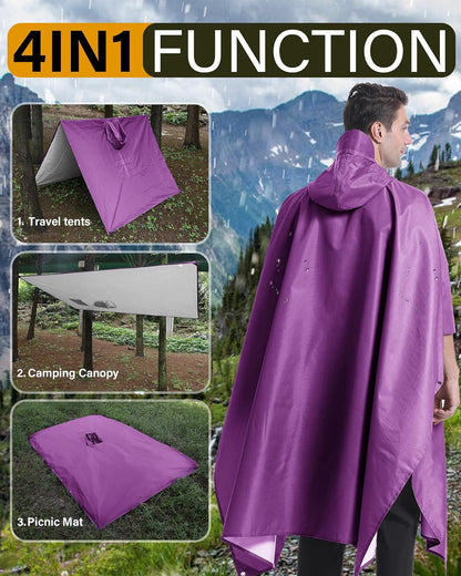 iCreek Hooded Rain Poncho with Pocket Waterproof Lightweight Unisex Raincoat Jacket for Hiking, Camping, Outdoor