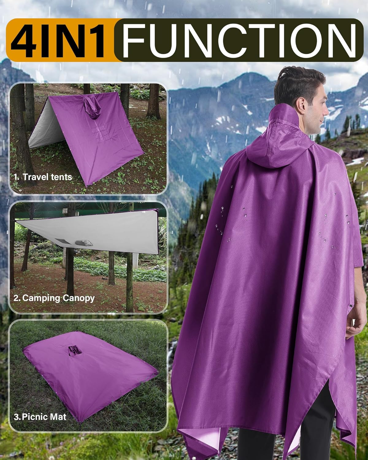 iCreek Hooded Rain Poncho with Pocket Waterproof Lightweight Unisex Raincoat Jacket for Hiking, Camping, Outdoor