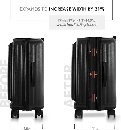 22 Inch Carry On Luggage 22x14x9 Airline Approved, Carry On Suitcase with Wheels, Hard-shell Carry-on Luggage, Durable Luggage Carry-On, Jet Black Small Suitcase with Cosmetic Case