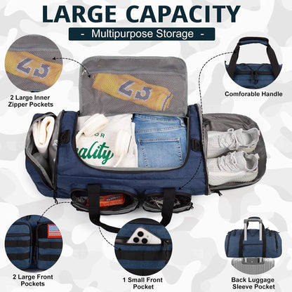 Tactical Gym Bag for Men，50L Large 3 in 1 Sports Duffle Bag with Shoes Compartment for Travel,Water Resistant Travel Backpack Weekender Overnight Bag with Wet Pocket for Women