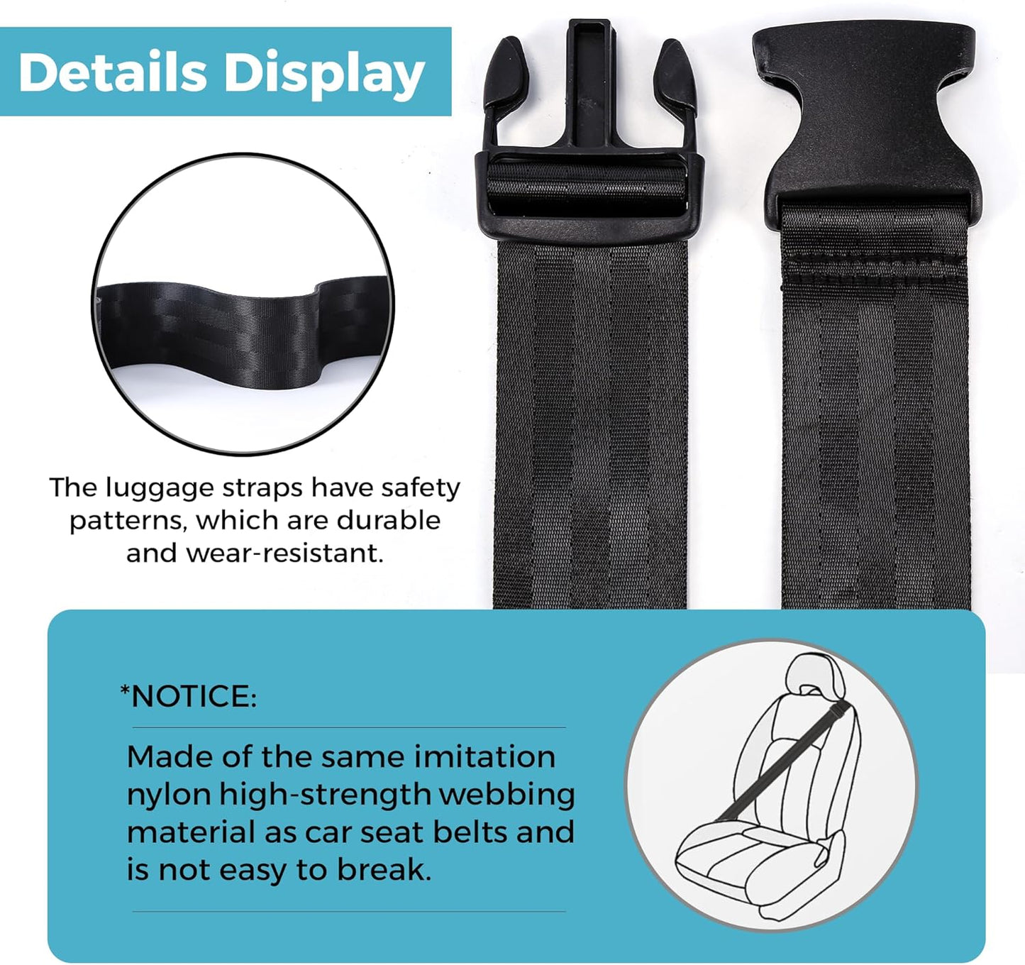 Luggage Straps with TSA Lock, Adjustable Heavy Duty Black Luggage Straps for Suitcase with Reinforced Buckles, Cross Luggage Strap TSA Approved Combination Locks with Name Tags for Travel & Trip