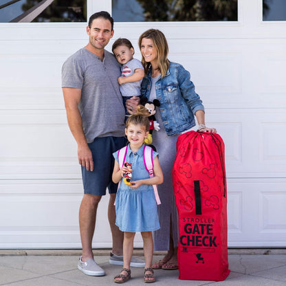 J.L. Childress Disney Baby Gate Check Bag for Umbrella Strollers - Travel Bag for Airplane, Fits Most Single Umbrella Baby Strollers, Airport Accessories for Gate Check - Mickey Mouse, Red