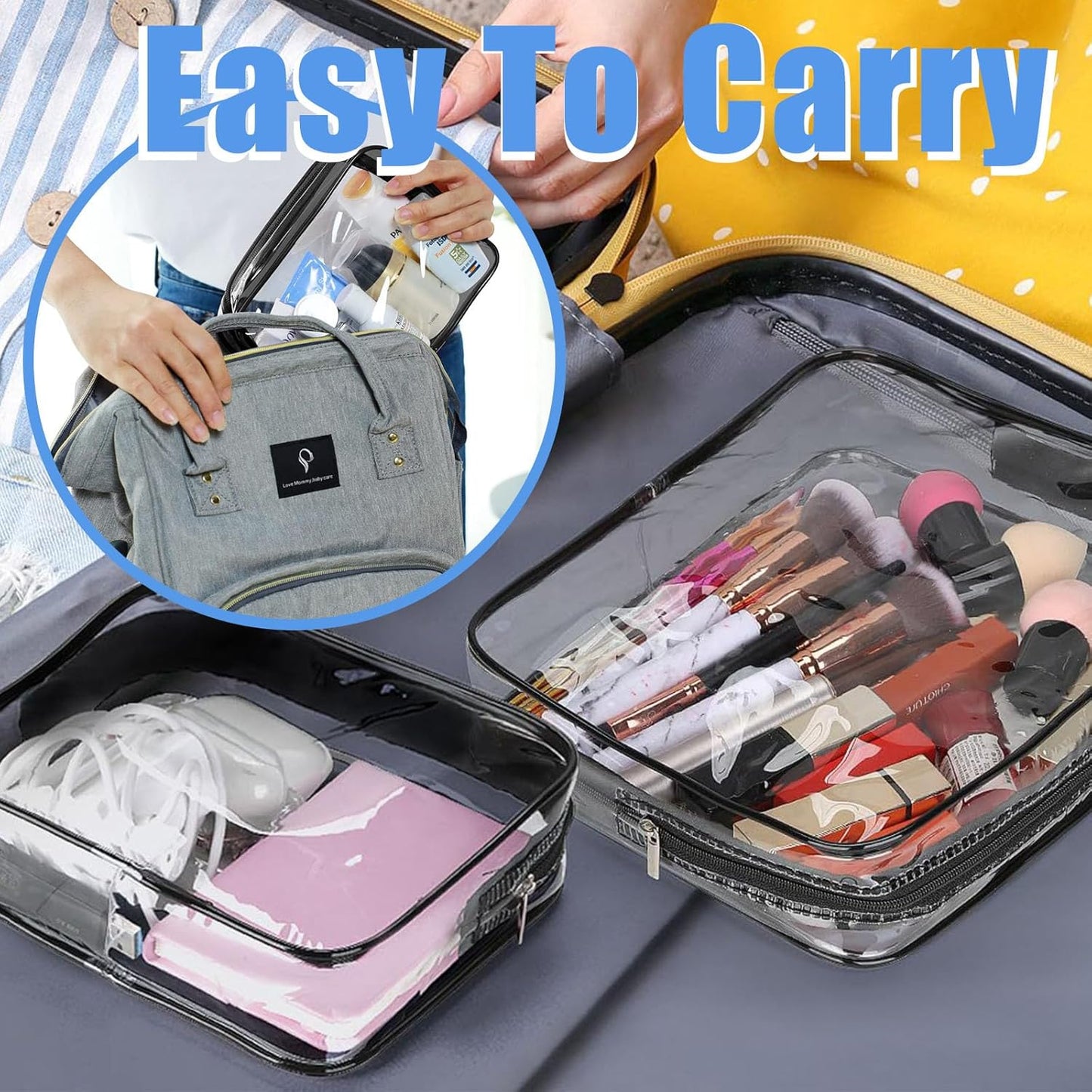 12 Pcs Clear Cosmetic Bag PVC Waterproof Zippered Clear Toiletry Carry Pouch Cosmetic Makeup Bag for Women Men Vinyl Plastic Organizer Case for Vacation Bathroom (Large, Black)