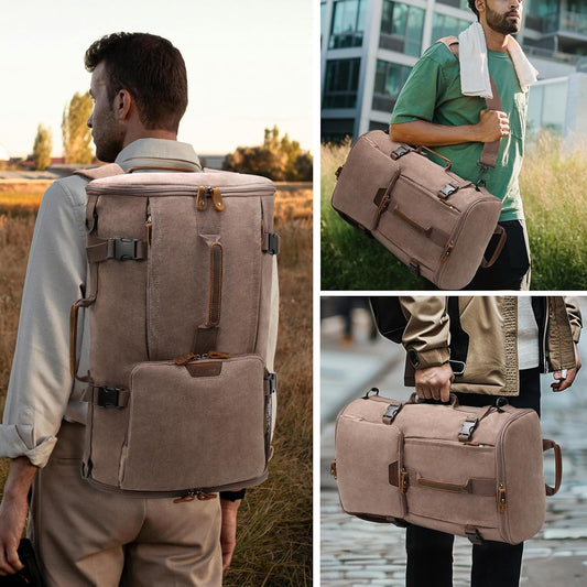G-FAVOR 40L Travel Backpack, Vintage Canvas Rucksack Convertible Duffel Bag Carry On Backpack Fit for 17.3 Inch Laptop Bag