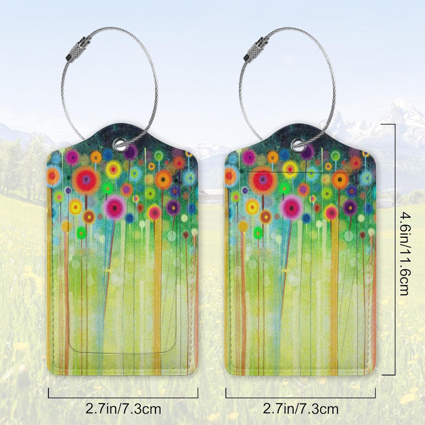 Spring Flowers Luggage Tag for Suitcase,Watercolor Travel Tags with Privacy Cover ID Label & Stainless Steel Loop for Men Women