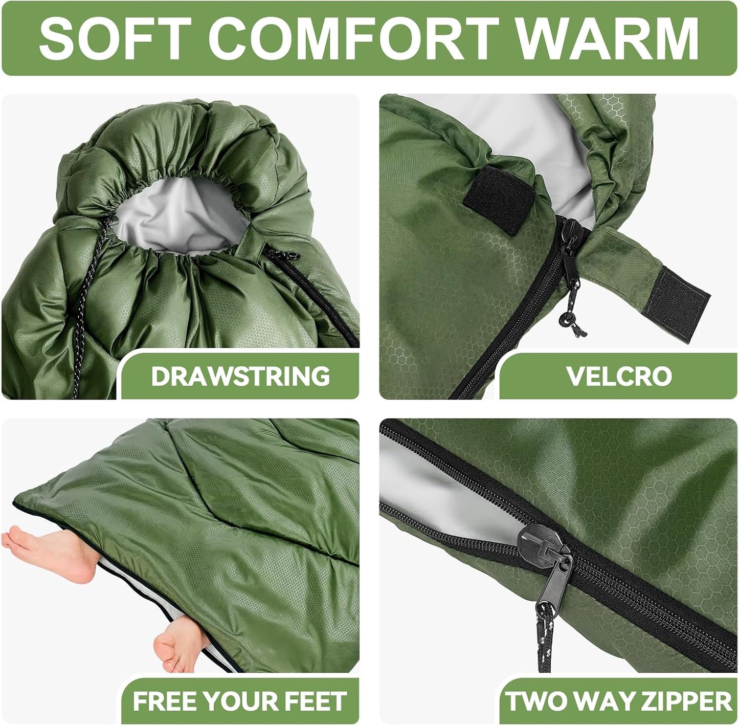 Sleeping Bags for Adults Cold Weather,Portable, Waterproof,Lightweight Camping Sleeping Bag for Tall Girls Boys with Compression Sack for Warm Camping, Hiking, Outdoor & Indoor