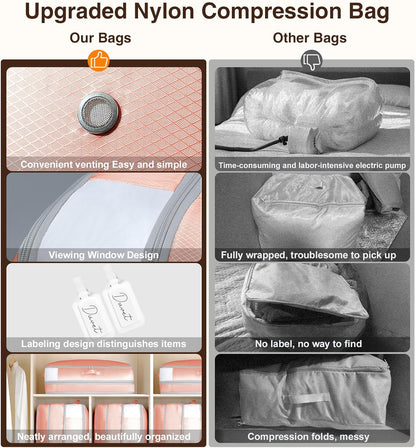 2 Pack Compression Storage Bags - 110L Large Capacity Comforter Storage Bag, 3-Layer Washable Ultra Space Saving Self Compression Organizer Space Bags for Blankets, Sweaters, Sheets, Pink