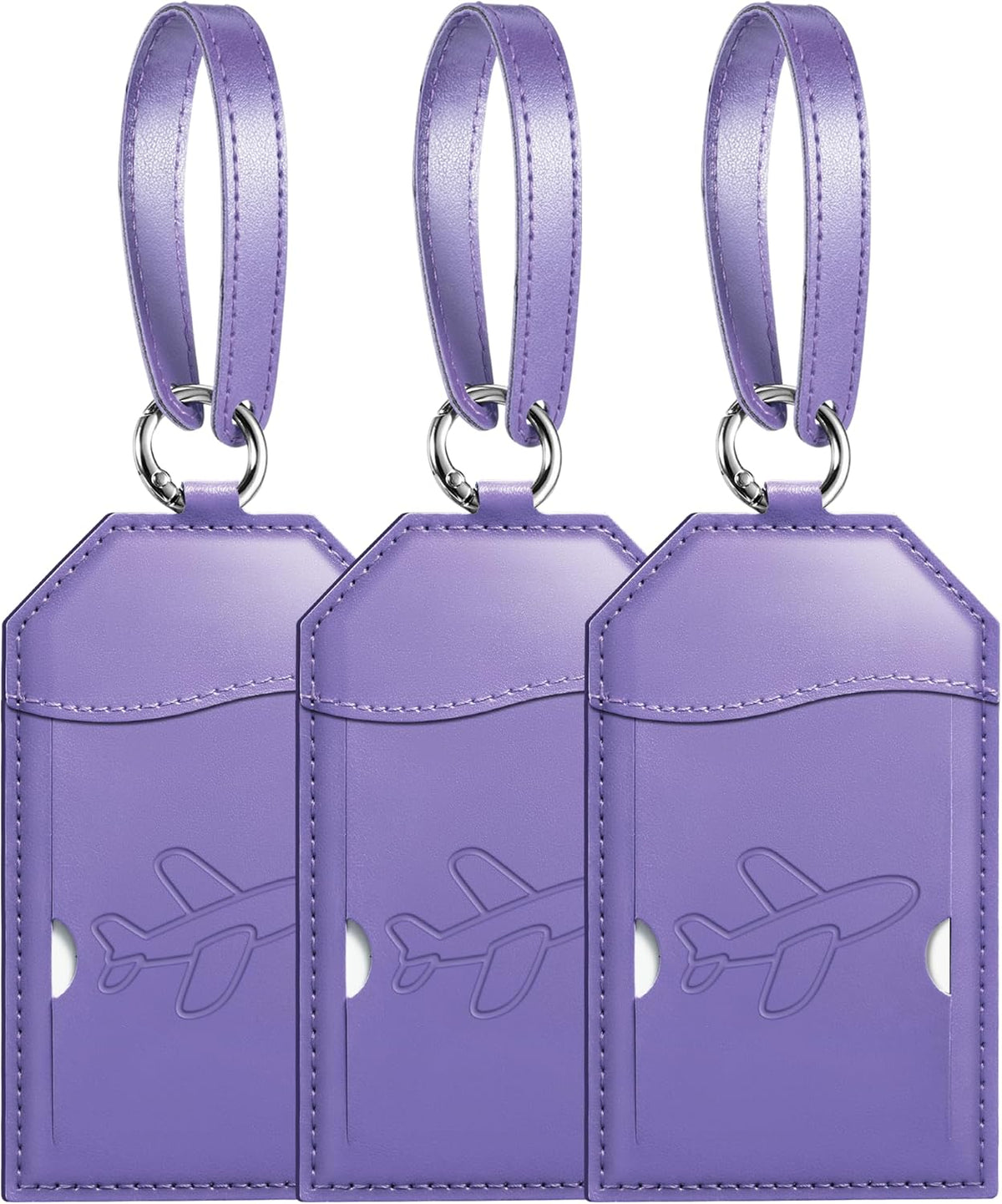 Mayski Luggage Tags for Suitcases 3 Pack Suitcase Bag Tags, TSA Approved, Metal Buckle, Bag Tags with Name ID Card Travel Essentials, Purple Airplane