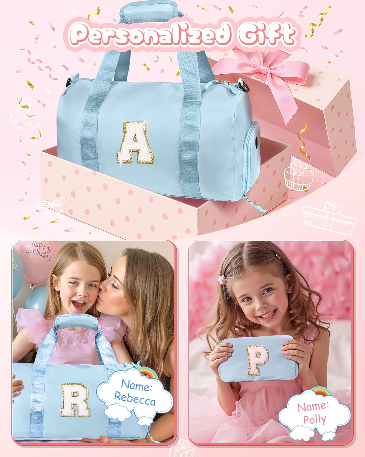 Birthday Gift for Granddaughter-Girl Gym Bag with Shoe Compartment, Kid Personalized Weekender Overnight Bags, Initial Travel Tote with Makeup Pouch, Christmas Gifts for Girls (Letter Z)