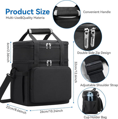 Lunch Box for Men Women, Large Expandable Insulated Lunch Bag, Double Deck Leakproof Cooler Bag for Adults Work Office Outdoor Beach Trips, Black 16L