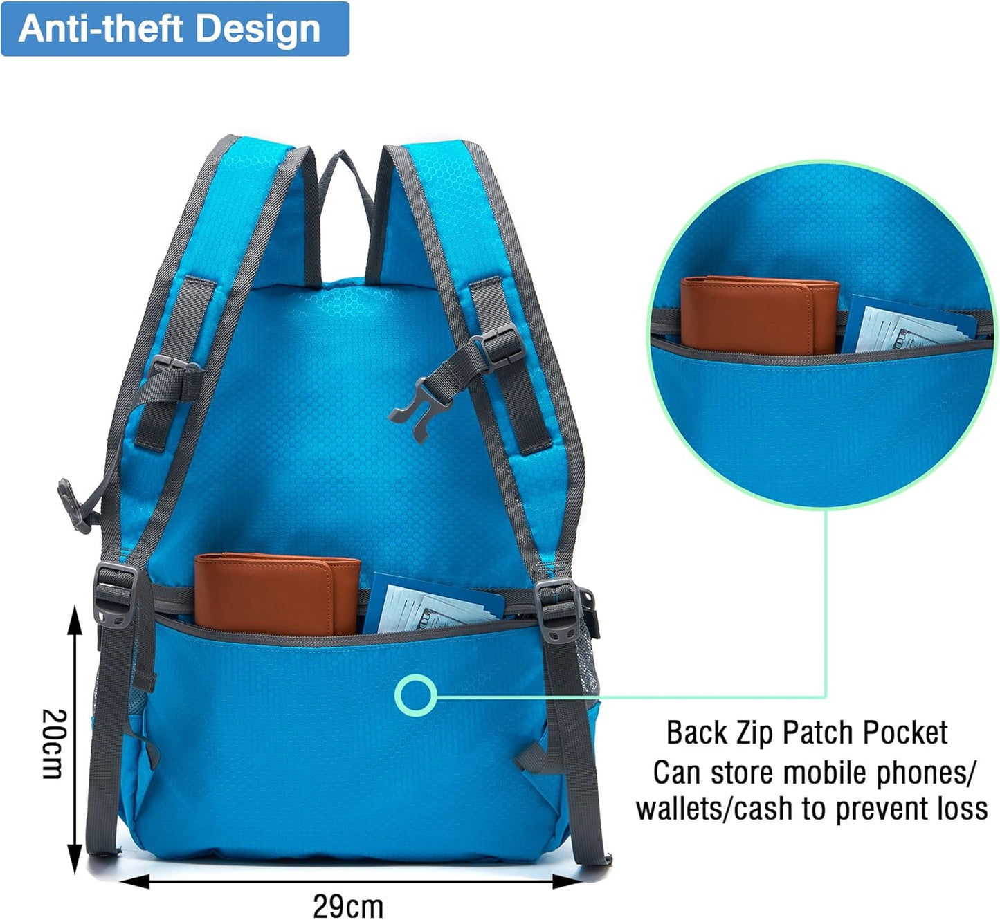 YZAOLL Small Lightweight Packable Hiking Backpack, 20L Hiking Backpack Day Pack for Women Men Travel Camping Vacation,Blue