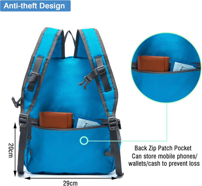 YZAOLL Small Lightweight Packable Hiking Backpack, 20L Hiking Backpack Day Pack for Women Men Travel Camping Vacation,Blue