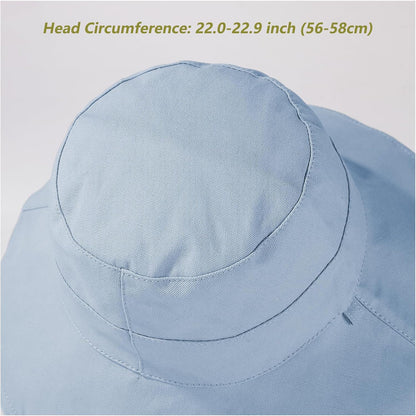 vidsel Womens Sun Hats Wide Brim Reversible Bucket Cotton Hat Packable Summer Travel Cap with Hat Clip,UV Protection