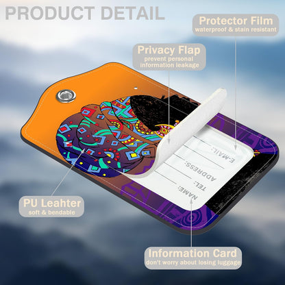 Set of 2 Luggage Tags for Suitcases Silhouette of African Woman Leather Suitcase Tags Identifiers with Privacy Name Address Label and Stainless Steel Loop for Women Men Travel Luggage Accessories