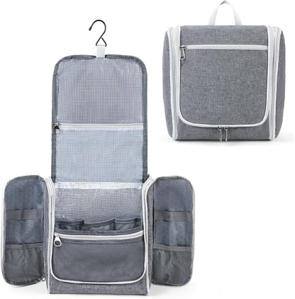 Della Gao Travel Hanging Toiletry Bag for Men and Women, Large Capacity Cosmetics Bag Makeup Bag Organizer, Bathroom Bag, Water-Resistant Nylon, Grey