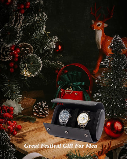 MR.OKAY 2 Watch Travel Case- Classic Leather Watch Case With Superb Texture.Portable Watch Roll Or Organizer For Storage And Display. Travel Gift for Men, All Handcrafted By Leather Craftsmen.