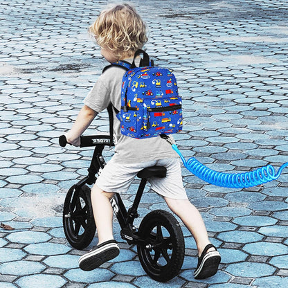 Accmor Toddler Backpack Leash with Anti Lost Wrist Link, Cute Mini Child Walking Harnesses Keep Kids Close Back Pack Rope Tether Rein for Baby Boys (Blue/Excavator)