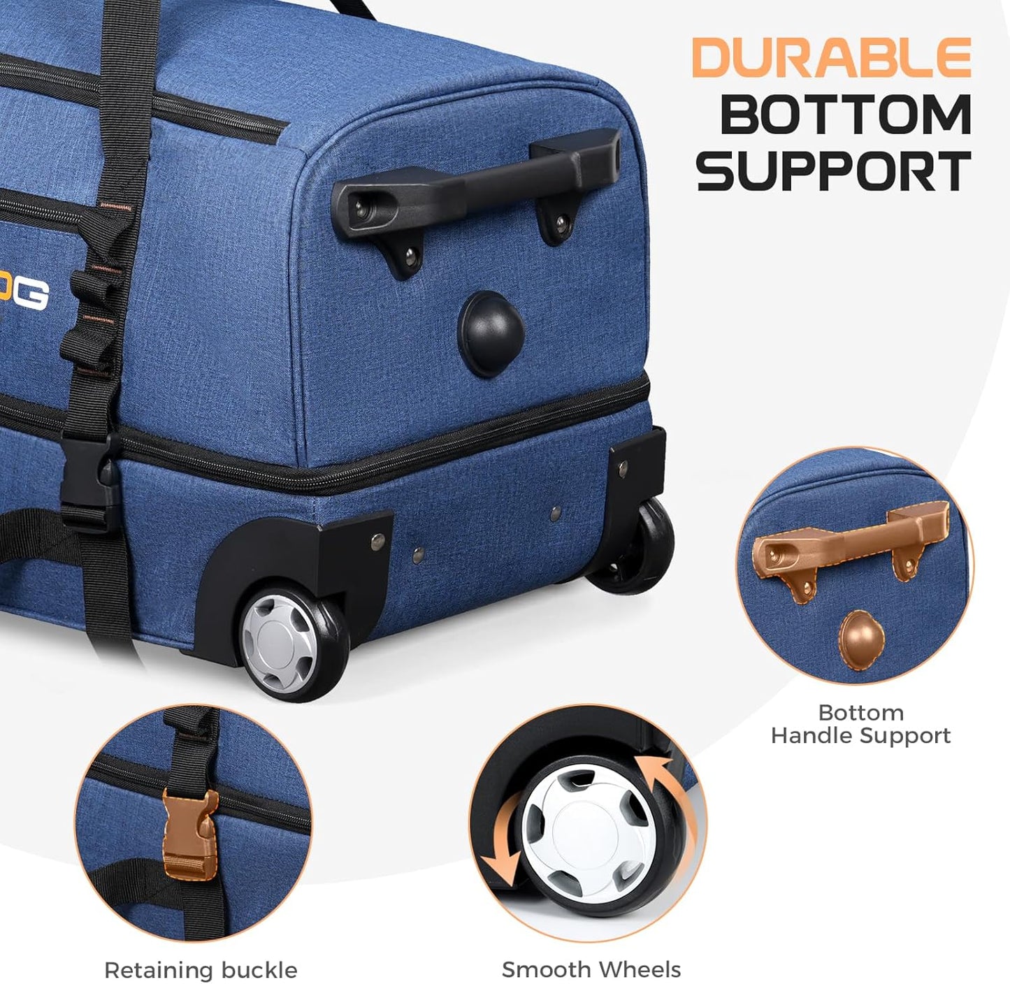 Rolling Duffle Bag with Wheels, Large Travel Duffel Bag with Shoe Compartment, Water Resistant Rolling Wheeled Luggage for Men Women Weekender Overnight Trip