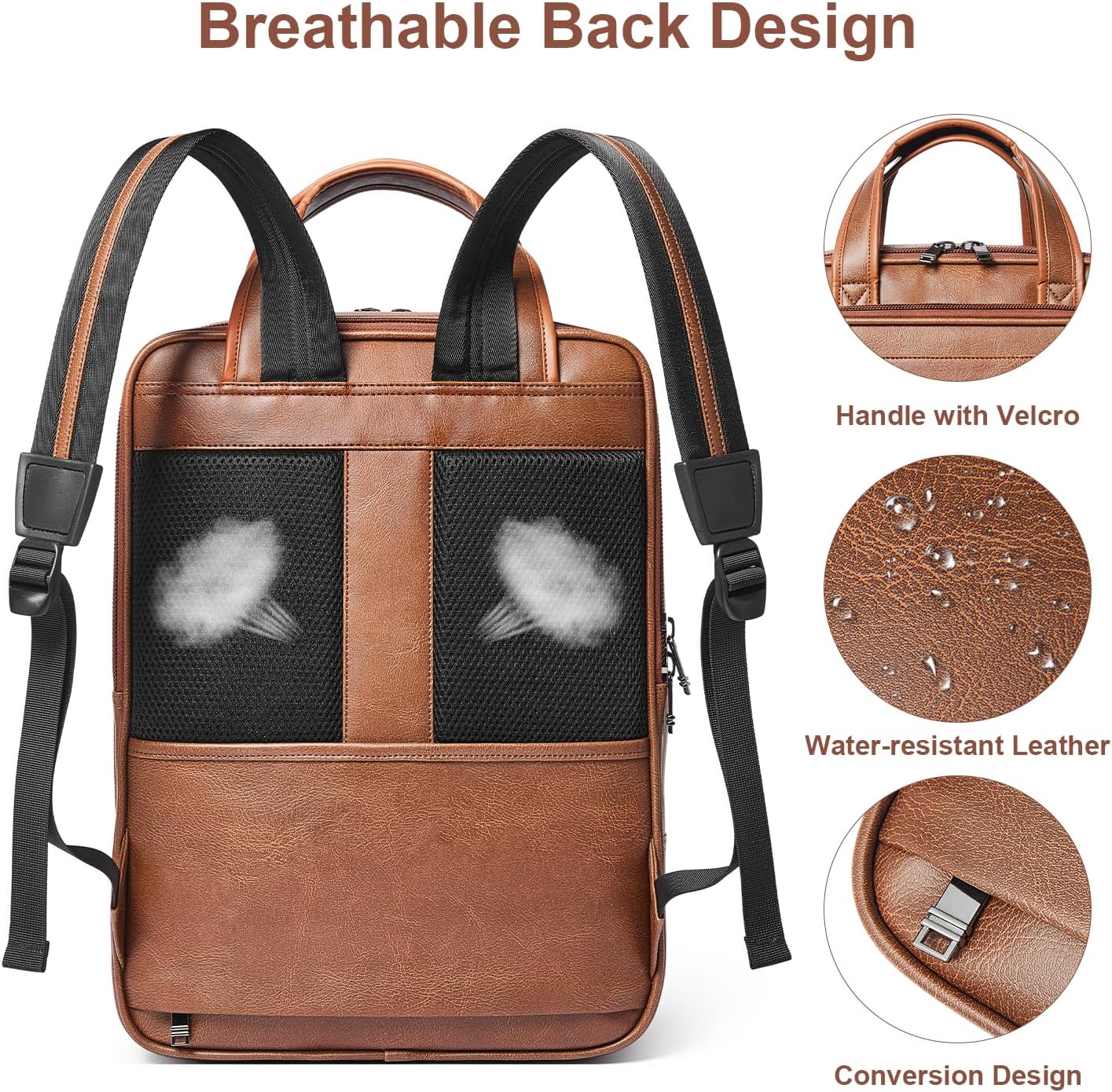 Shrrie 15.6" Laptop Backpack,Business Work Backpack Briefcase,Durable Computer Backpack for Office,Travel,College,Two-toned Brown