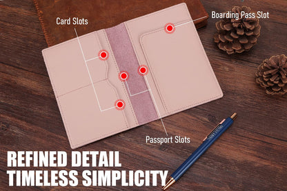 STAR VISTA Albatross Leather Travel Passport Holder, Minimalist Design, Calfskin Leather Case for Women and Men - Slim Passport Wallet, Bifold, RFID Blocking, Pale Pink