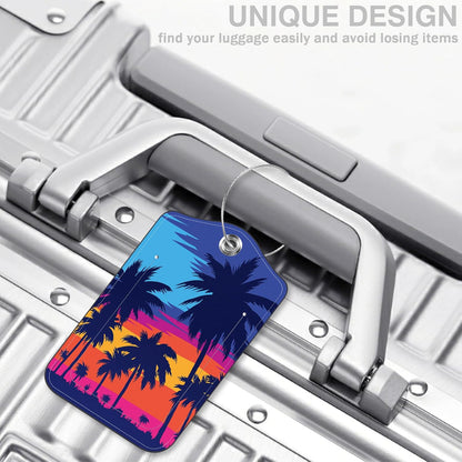 Set of 2 Luggage Tags for Suitcases Coconut Trees at Sunset Leather Suitcase Tags Identifiers with Privacy Name Address Label and Stainless Steel Loop for Women Men Travel Luggage Accessories