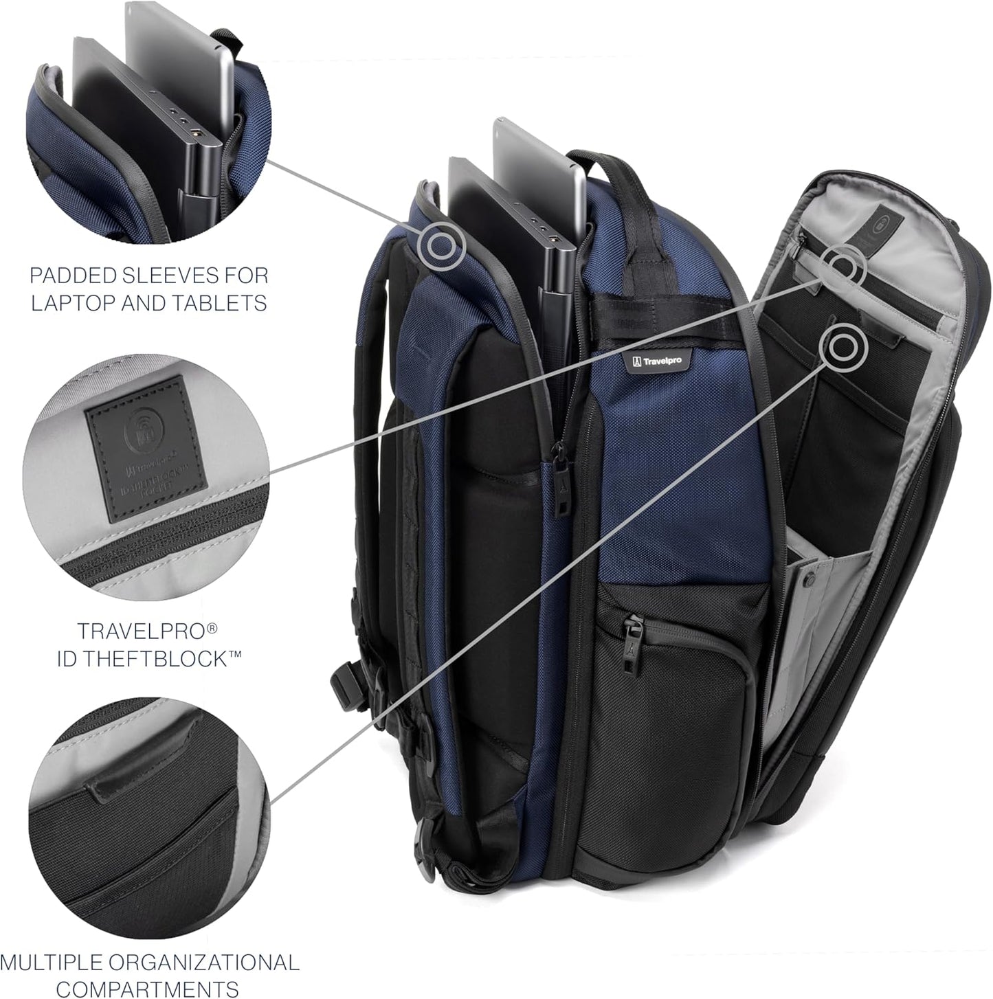 Travelpro Altitude Large Expandable Travel Laptop Backpack 30-36L, 16 Inch Laptop, Water Resistant, Work, Business, Men and Women, Aviator Navy