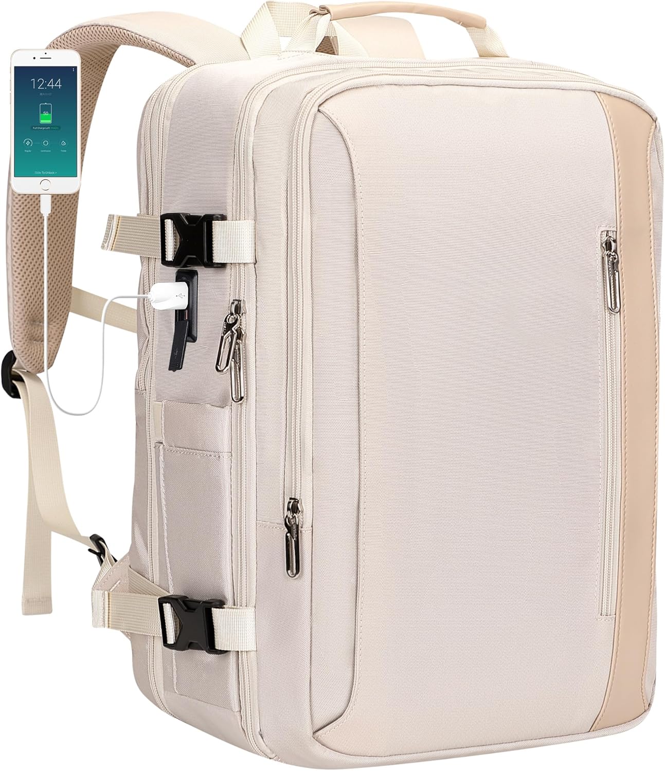 PIJUSHI Travel Backpack for Women Expandable Carry on Luggage Backpack Airline Approved Personal Item Laptop Bag(PE034 Classic Beige)