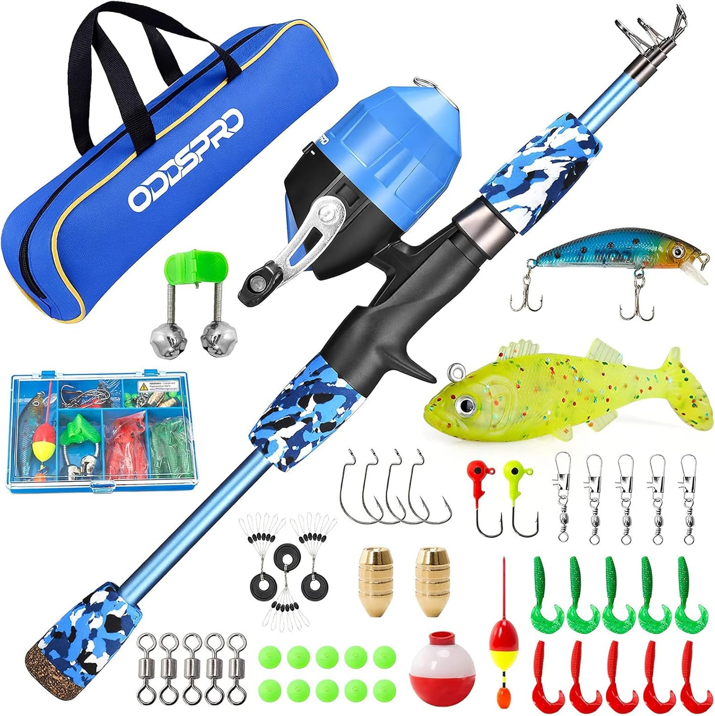 ODDSPRO Kids Fishing Pole Pink, Portable Telescopic Fishing Rod and Reel Combo Kit - with Spincast Fishing Reel Tackle Box for Girls, Youth