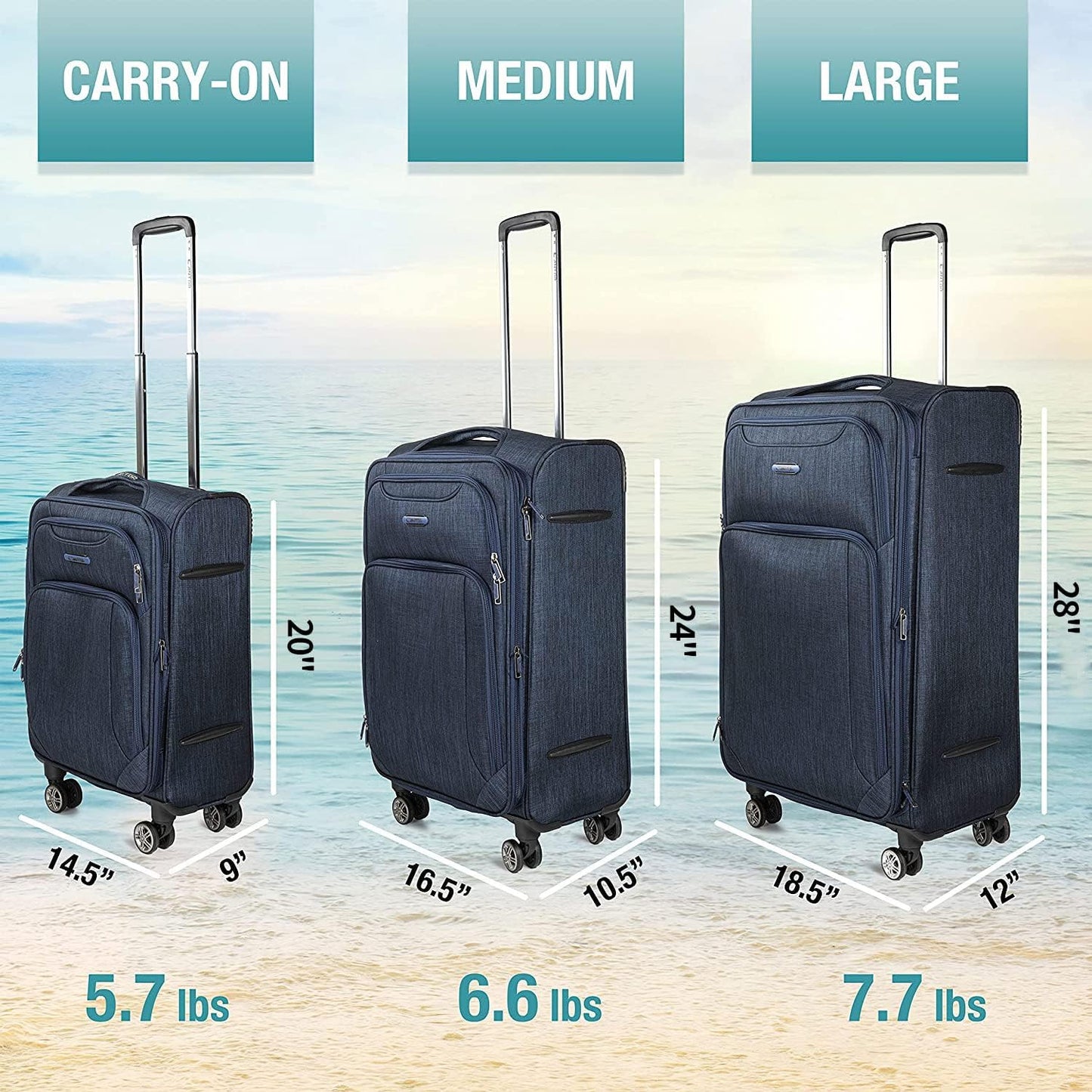 Cantor Ultra Lightweight Softside Luggage with Spinner Wheels, Set of 3, Expandable Suitcase with Retractable Handle and ID Tag, and Interlocking Zippers with TSA Lock